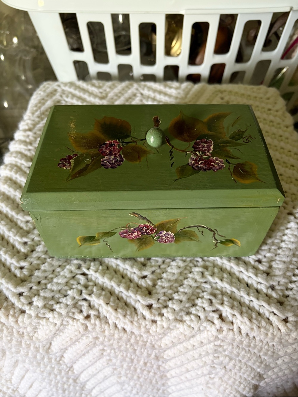 Hand-Painted Green Floral Decorative Wooden Box